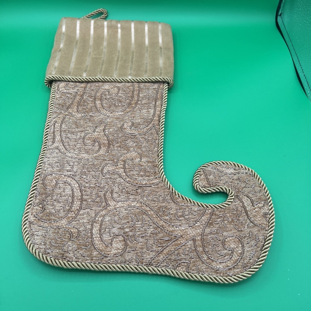 New no tags Gold Velvet‎ Satin Christmas Stocking Elegant Tapestry Elf Boot
